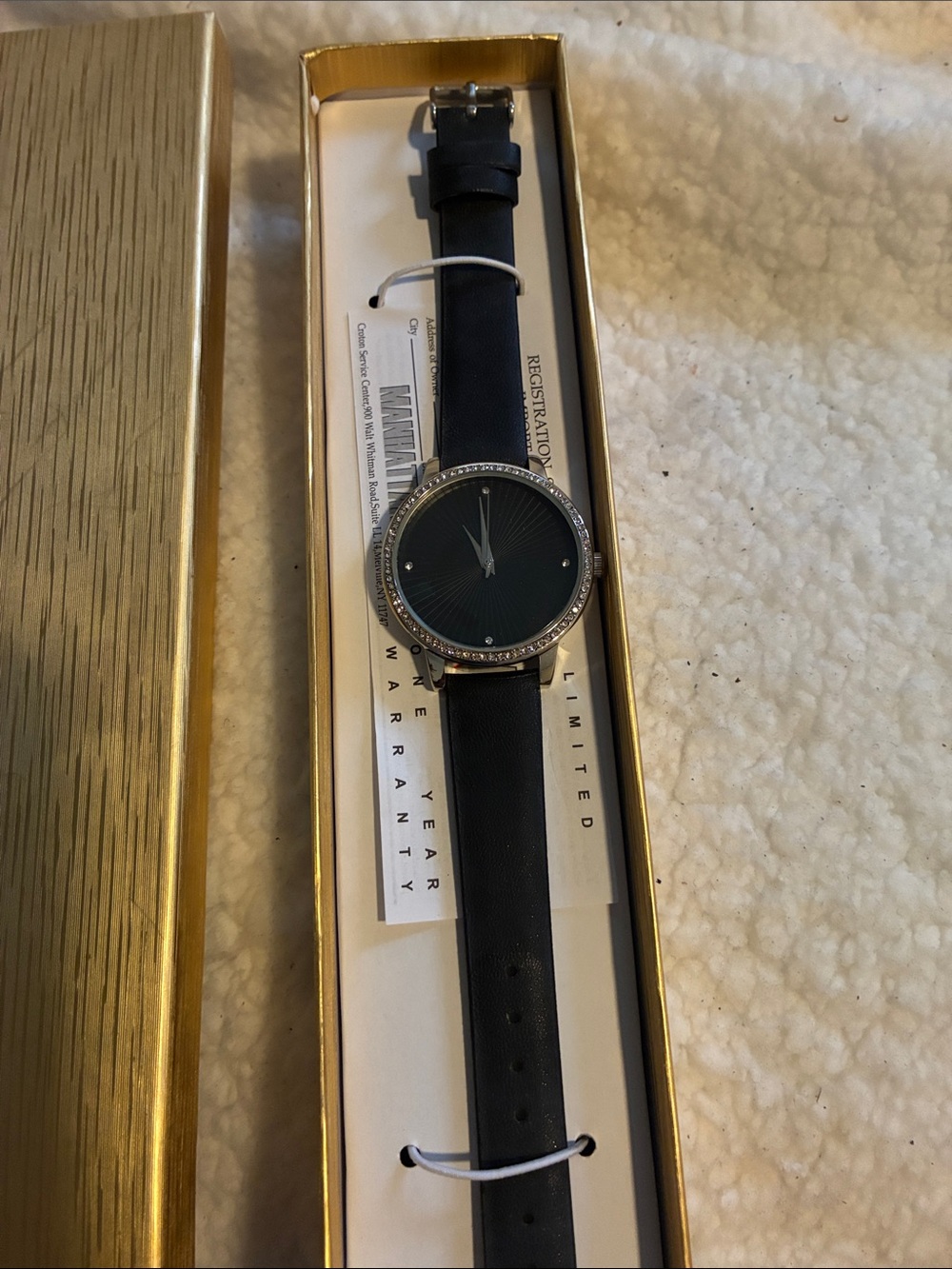 Black Women's Dress Watch with Crystal Bezel